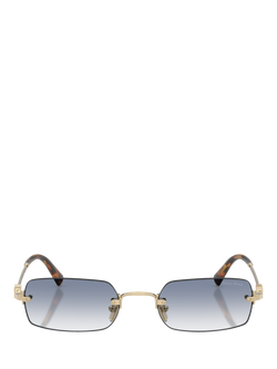 Miu Miu MU B50SZ Women's Rectangular Sunglasses, Pale Gold/Blue - view 2, Pale Gold/Blue