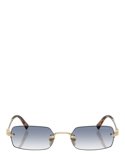 Miu Miu MU B50SZ Women's Rectangular Sunglasses, Pale Gold/Blue - view 2, Pale Gold/Blue