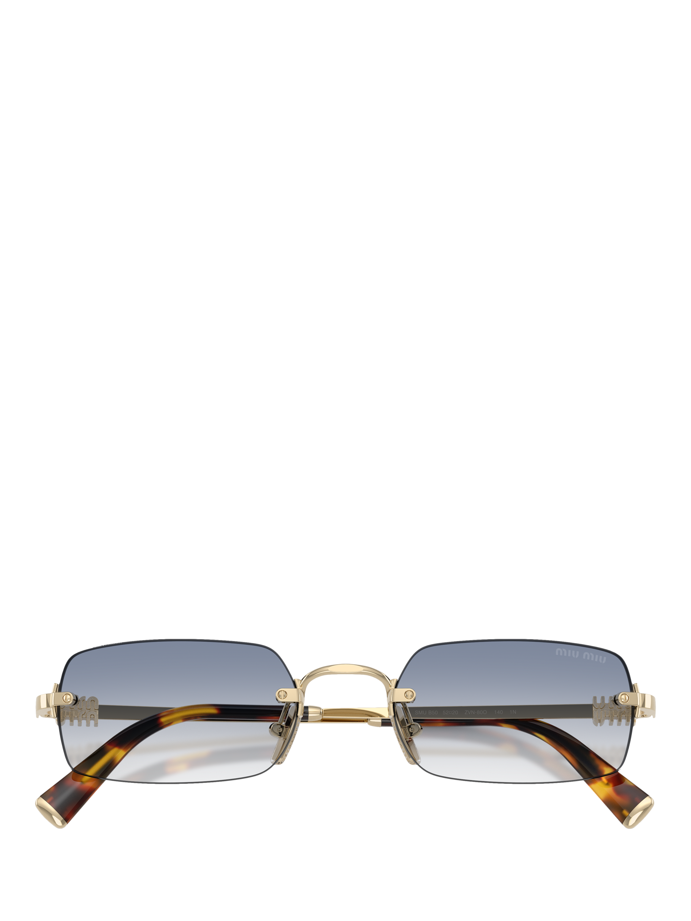 Miu Miu MU B50SZ Women's Rectangular Sunglasses, Pale Gold/Blue
