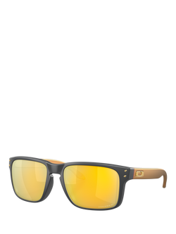 Oakley OO910 Men's Polarised Square Sunglasses, Matte Carbon/Yellow, Matte Carbon/Yellow