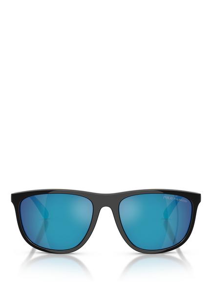 Ralph Lauren Polo Ralph Lauren PH4231U Men's Polarised Pillow Sunglasses, Shiny Black/Mirror Blue - view 2, Shiny Black/Mirror Blue