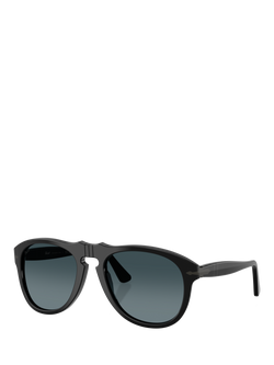 Persol PO0649 Unisex Polarised Aviator Sunglasses, Black/Blue, Black/Blue