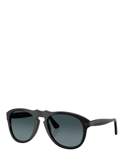 Persol PO0649 Unisex Polarised Aviator Sunglasses, Black/Blue, Black/Blue