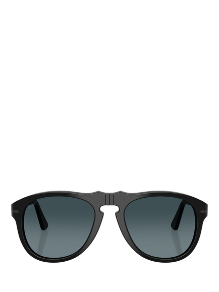 Persol PO0649 Unisex Polarised Aviator Sunglasses, Black/Blue - view 2, Black/Blue