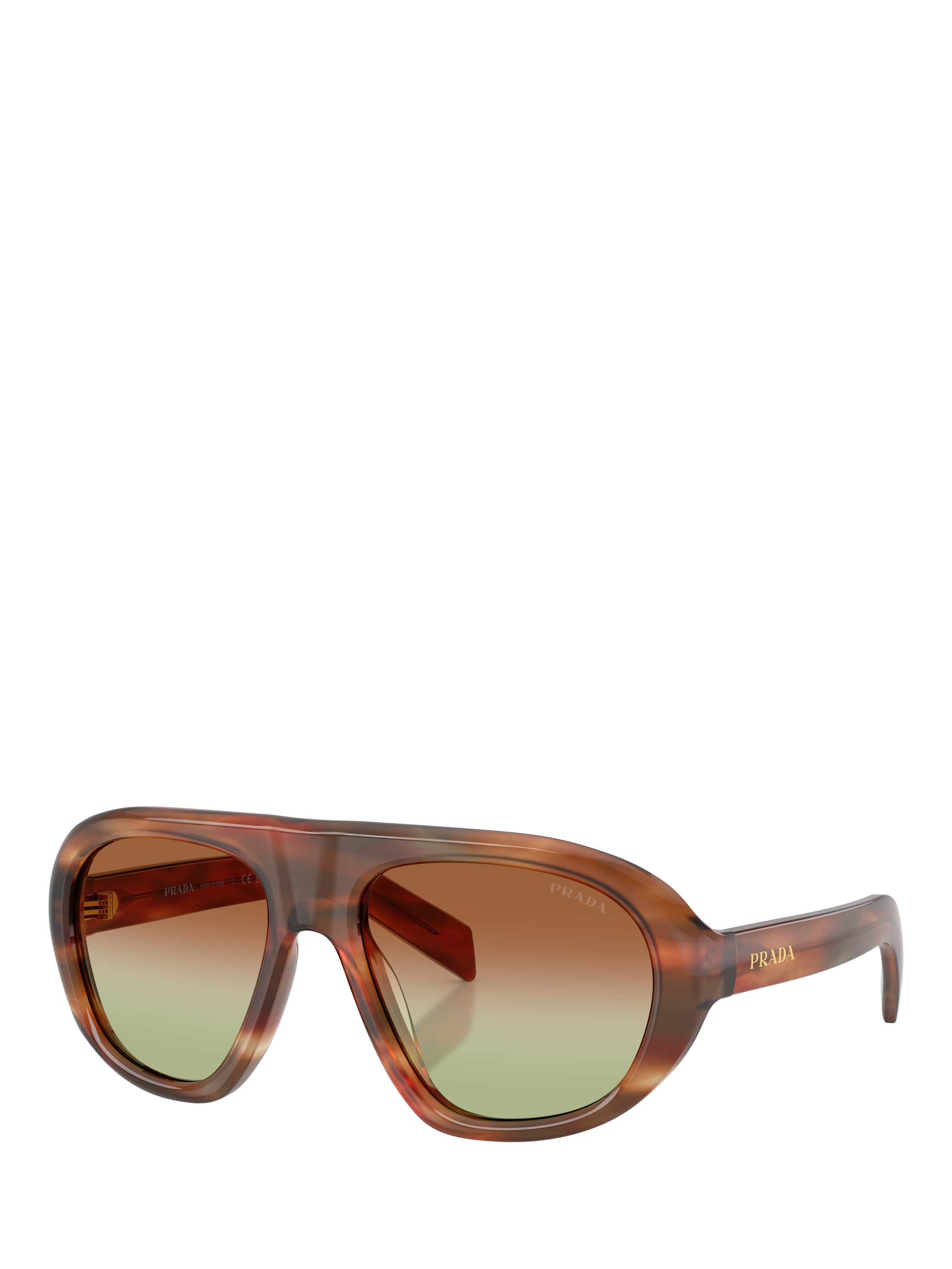 Product image 1 of 4, which shows Prada PR C05S Women's Irregular Sunglasses, Striped Oak/Brown Green Gradient