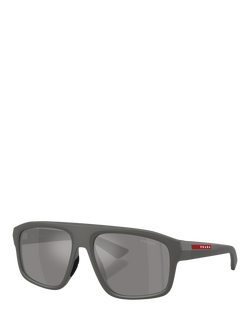Prada Prada Linea Rossa PS B02S Men's Irregular Sunglasses, Metal Grey/Mirror Grey, Metal Grey/Mirror Grey