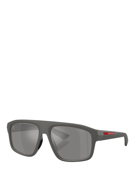 Prada Prada Linea Rossa PS B02S Men's Irregular Sunglasses, Metal Grey/Mirror Grey, Metal Grey/Mirror Grey