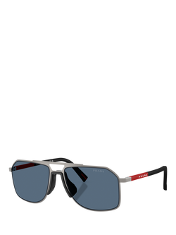 Prada Prada Linea Rossa PS B51S Men's Aviator Sunglasses, Gunmetal/Blue, Gunmetal/Blue