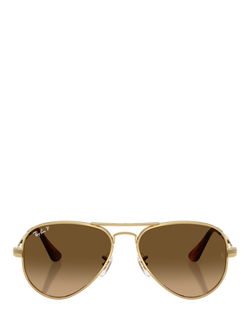 Ray-Ban RB3925 Unisex Polarised Aviator Sunglasses, Gold/Brown Gradient - view 2, Gold/Brown Gradient
