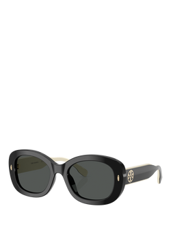 Tory Burch TY7226U Women's Oval Sunglasses, Black/Grey, Black/Grey