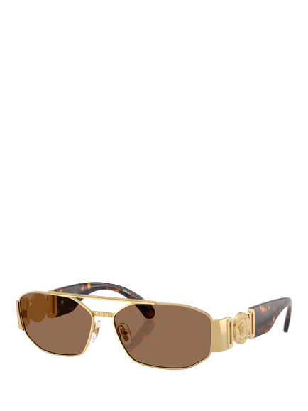 Versace VE2287 Men's Irregular Sunglasses, Gold/Brown, Gold/Brown