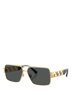 Versace VE22901 Men's Rectangular Sunglasses, Gold/Grey, Gold/Grey