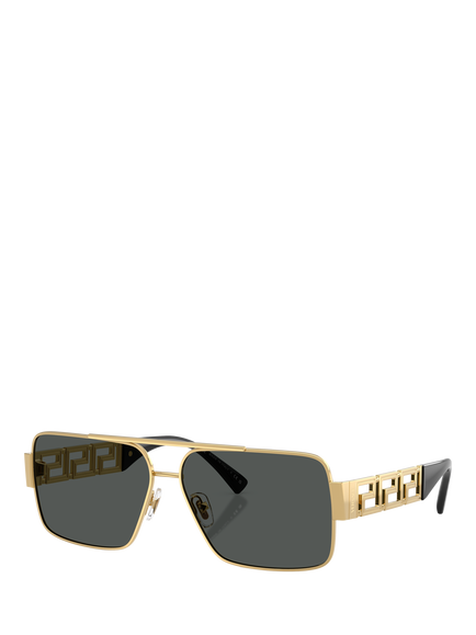Versace VE22901 Men's Rectangular Sunglasses, Gold/Grey, Gold/Grey