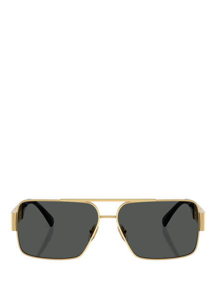 Versace VE22901 Men's Rectangular Sunglasses, Gold/Grey - view 2, Gold/Grey