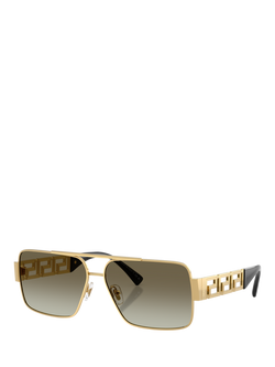 Versace VE22901 Men's Rectangular Sunglasses, Gold/Green, Gold/Green
