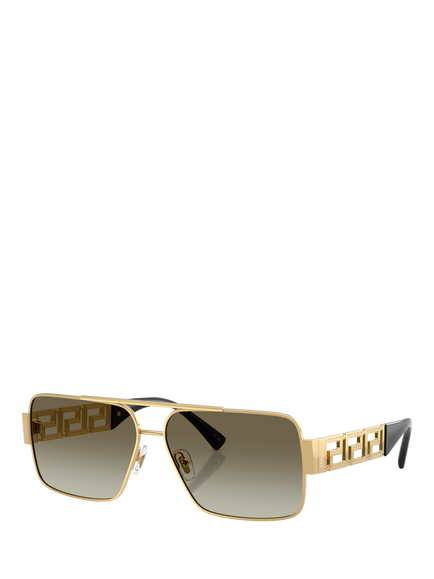 Versace VE22901 Men's Rectangular Sunglasses, Gold/Green, Gold/Green