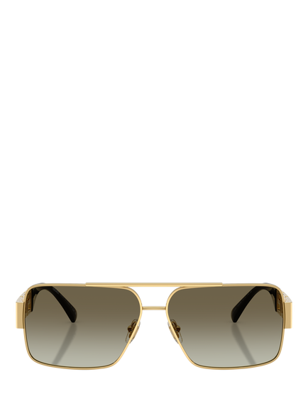 Versace VE22901 Men's Rectangular Sunglasses, Gold/Green - view 2, Gold/Green