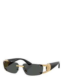 Versace VE2291 Men's Rectangular Sunglasses, Gold/Grey, Gold/Grey