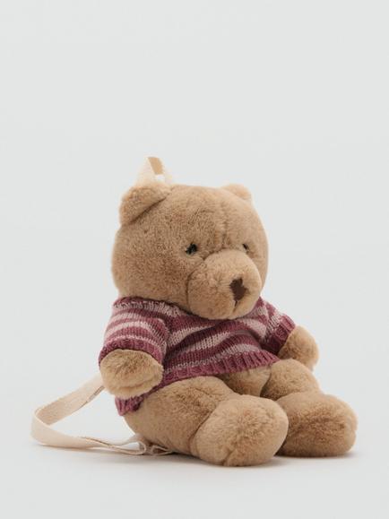 Mango Kids' Fluffy Bear Backpack, Light Brown - view 2, Light Brown