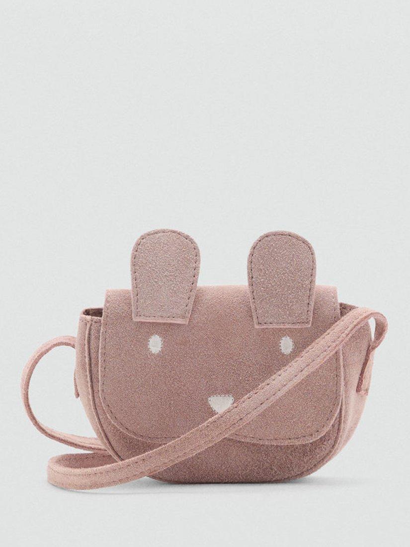 Product image 1 of 4, which shows Mango Kids' Suede Bunny Crossbody Bag, Light Pink