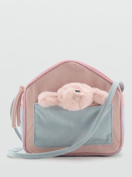 Mango Kids' Casita Plush Dog Crossbody Bag, Pastel Pink/Blue, Pastel Pink/Blue