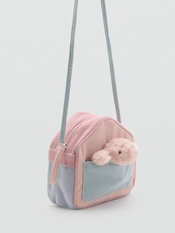 Mango Kids' Casita Plush Dog Crossbody Bag, Pastel Pink/Blue - view 2, Pastel Pink/Blue