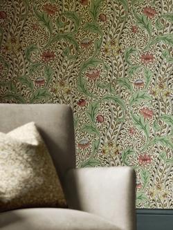 Morris & Co. Wild Tulip & Vine Wallpaper - view 2, Rose/Linen