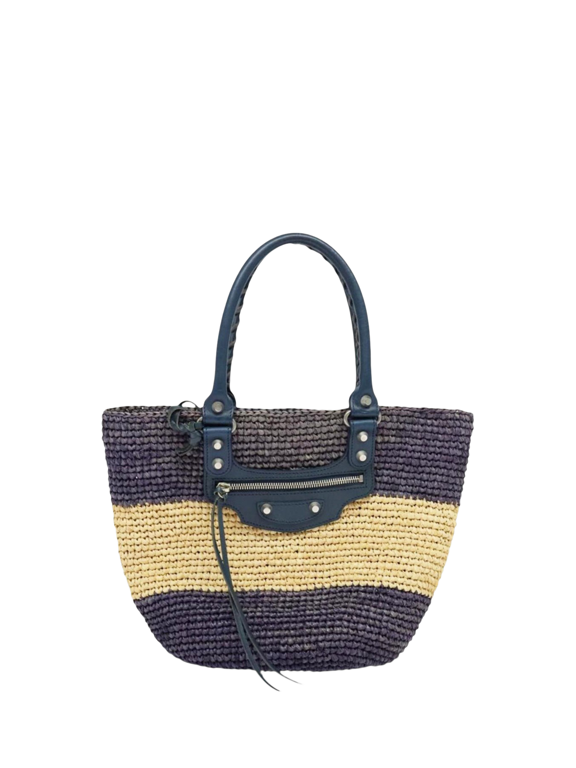 Product image 1 of 4, which shows Pre-loved Balenciaga Panier XS Raffia Tote Bag, Purple/Beige