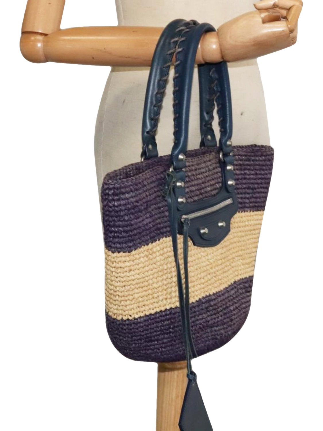 Product image 2 of 4, which shows Pre-loved Balenciaga Panier XS Raffia Tote Bag, Purple/Beige