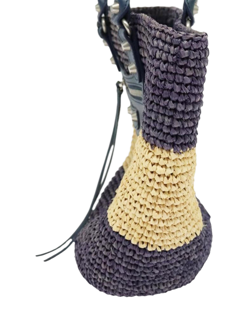 Product image 4 of 4, which shows Pre-loved Balenciaga Panier XS Raffia Tote Bag, Purple/Beige
