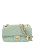 Pre-loved CHANEL 2015 Chevron Lambskin Classic Single Flap Shoulder Bag, Mint Green
