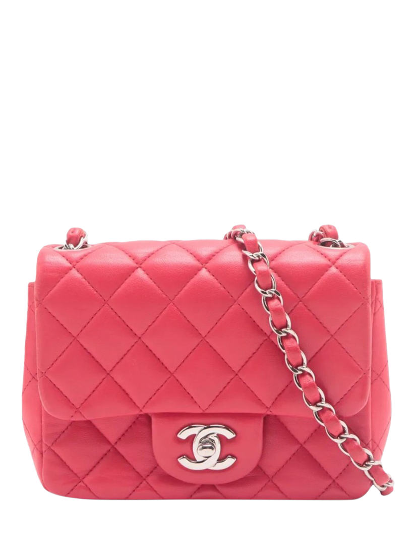 Pre-loved CHANEL 2016 Mini Lambskin Classic Single Flap Shoulder Bag, Red