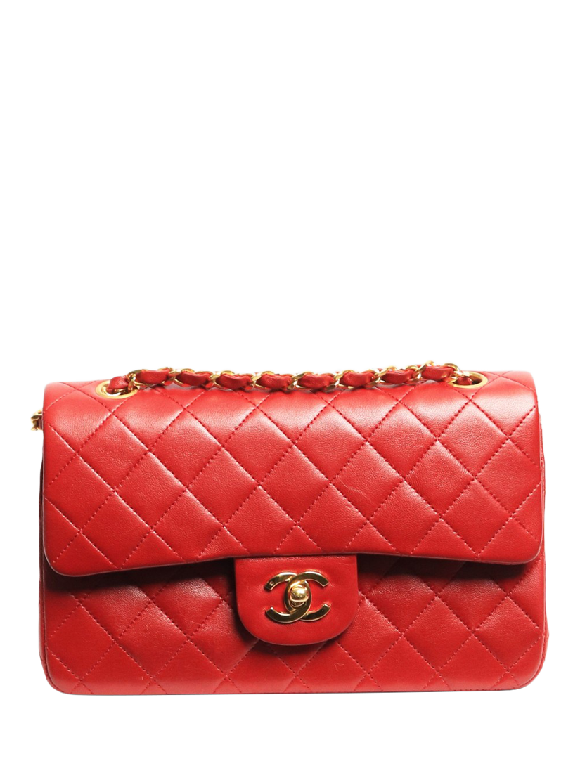 Pre-loved CHANEL Vintage 1986 Small Lambskin Leather Classic Double Flap Bag, Red