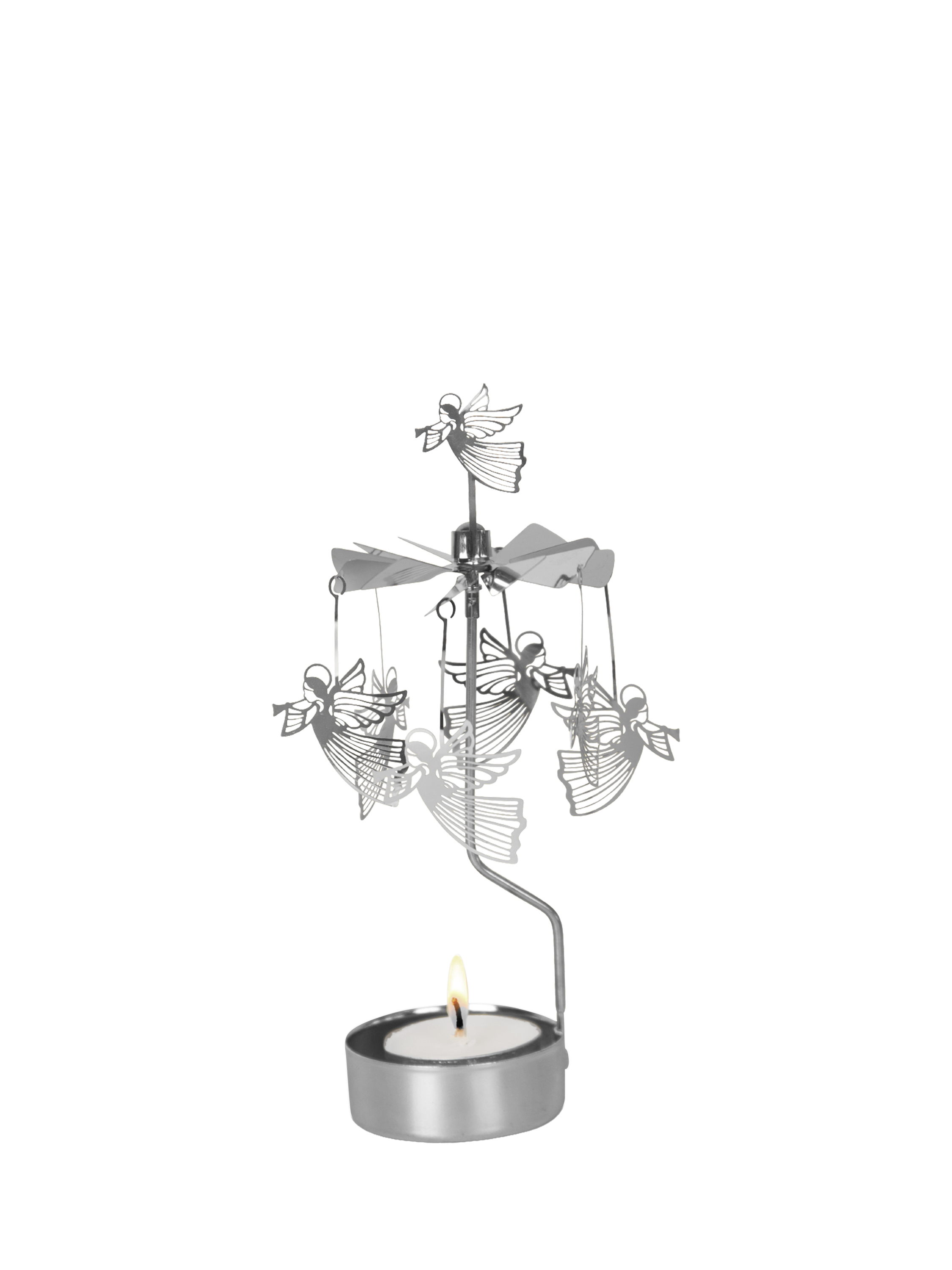 Pluto Produkter Flying Angels Spinning Tealight Candle Holder, Silver