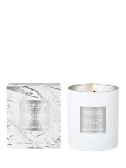 Stoneglow Luna English Pear & Freesia Scented Candle, 220g, White & Silver