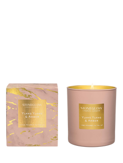 Stoneglow Ylang Ylang & Amber Scented Candle, 220g, Pink & Gold