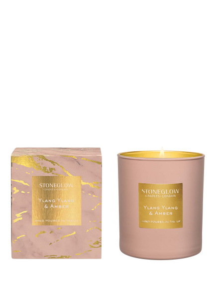 Stoneglow Ylang Ylang & Amber Scented Candle, 220g, Pink & Gold