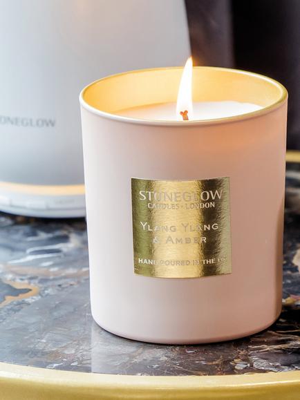 Stoneglow Ylang Ylang & Amber Scented Candle, 220g - view 2, Pink & Gold