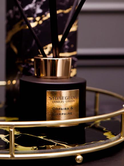 Stoneglow Luna Copaiba & Samphire Reed Diffuser, 120ml - view 2, Black & Gold