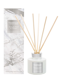 Stoneglow Luna English Pear & Freesia Reed Diffuser, 120ml, White & Silver