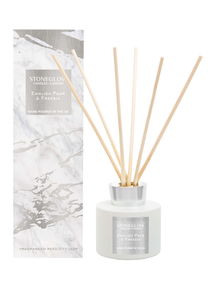 Stoneglow Luna English Pear & Freesia Reed Diffuser, 120ml, White & Silver