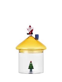 Ichendorf Milano Christmas Tales Jumping Santa & Christmas Tree Glass Decoration, Yellow, Multi