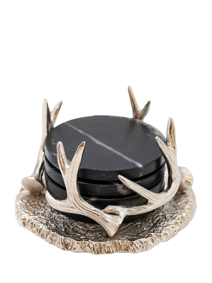 Culinary Concepts Black Marble Coasters & Antler Holder, 