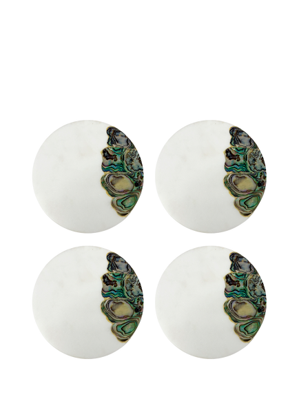 Culinary Concepts White Marble & Mother of Pearl Coasters, Set of 4, 