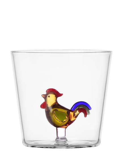 Ichendorf Milano Animal Farm Rooster Glass Tumbler, 350ml, Clear/Multi, Multi