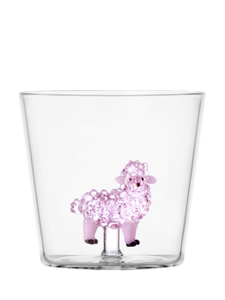 Ichendorf Milano Animal Farm Sheep Glass Tumbler, 350ml, Clear/Pink, Pink