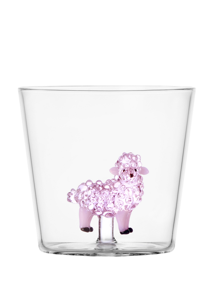 Ichendorf Milano Animal Farm Sheep Glass Tumbler, 350ml, Clear/Pink, Pink
