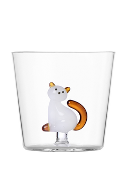 Ichendorf Milano Tabby Cat Amber Tail Glass Tumbler, 350ml, Clear/Amber, Multi