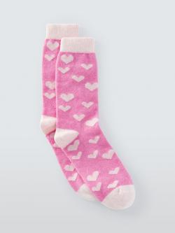 John Lewis Hearts Wool Blend with Cashmere Crew Socks, Pink/Multi