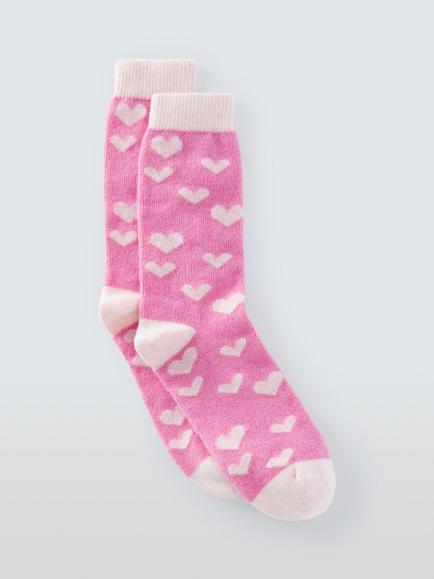 John Lewis Hearts Wool Blend Crew Socks, Pink/Multi